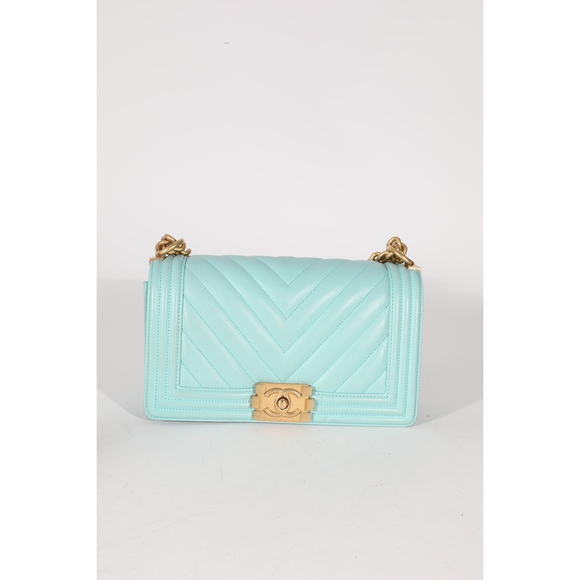 CHANEL Light Blue Chevron Lambskin Medium Boy Bag - Picture 6 of 6